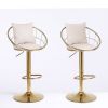 Off-White velvet bar chair; pure gold plated; unique design; 360 degree rotation; adjustable height; Suitable for dinning room and bar; set of 2 - as