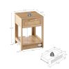 15.75" Rattan End table with drawer; Modern nightstand; side table for living roon; bedroom; natural - as Pic