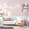 House Bed Frame Twin Size ;  Kids Bed Frame Metal Platform Bed Floor Bed for Kids Boys Girls No Box Spring Needed - White