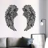 Carved Metal Wall Decor Art With Light Angel Wings Decoration - 45cm - Black with light