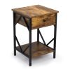 Set of 2 Nightstand Industrial End Table with Drawer;  Storage Shelf and Metal Frame for Living Room;  Bedroom;  XH - Rustic Brown