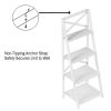 4-Tier Freestanding Ladder Bookshelf with X-Back Frame, Gray - White