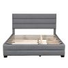 Queen Upholstered Platform Bed with Twin Size Trundle and Two Drawers - Grey