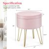 Round Velvet Storage Ottoman Footrest Stool Vanity Chair with Metal Legs - Pink