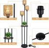 3-Lights Rattan Floor Lamp with Shelves - as Pic