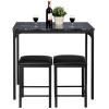 3 Pieces Counter Height Dining Set Faux Marble Table - Black