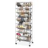 10 Tier 60 Pair Metal and Mesh Rolling Shoe Rack - Gray