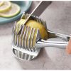 1pc Tomato Lemon Slicer Holder, Round Fruits Onion Shredder Cutter Guide Tongs With Handle, Stainless Steel Kitchen Cutting Potato Lime Food Stand - S