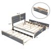 Queen Upholstered Platform Bed with Twin Size Trundle and Two Drawers - Grey