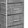 Dressing Table Storage Tower, Wardrobe Organizer, Tall Dresser for Bedroom, Steel Frame, Wooden Top, Fabric, 5 Drawers - Gray/White