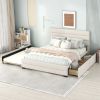 Queen Upholstered Platform Bed with Twin Size Trundle and Two Drawers - Beige