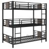 Twin Size Triple Metal Bunk Bed, with Wood Decoration Headboard and Footboard, - Gray