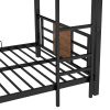 Twin Size Triple Metal Bunk Bed, with Wood Decoration Headboard and Footboard, - Brown