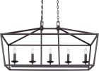 36" 5-Light Black and Polished Chrome Farmhouse Linear Chandelier Fixture with Caged Metal Shade - Black - Metal