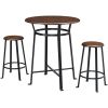 Round 3-Piece Metal Pub Set with Wooden Top, Dark Mahogany - Dark