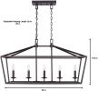 36" 5-Light Black and Polished Chrome Farmhouse Linear Chandelier Fixture with Caged Metal Shade - Black - Metal