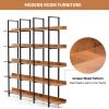 5 Tier Bookcase Home Office Open Bookshelf; Vintage Industrial Style Shelf; MDF Board; Black Metal Frame; Brown - as Pic