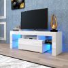 Entertainment TV Stand, Large TV Stand TV Base Stand with LED Light TV Cabinet. - White