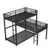 L-shaped Metal Triple Twin Size Bunk Bed - Black