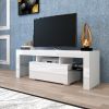 Entertainment TV Stand, Large TV Stand TV Base Stand with LED Light TV Cabinet. - White