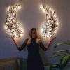 Carved Metal Wall Decor Art With Light Angel Wings Decoration - 45cm - Black with light