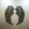 Carved Metal Wall Decor Art With Light Angel Wings Decoration - 45cm - Black with light