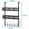 Hooks on the door to hang clothes; towel rack on the door with 2 baskets; coat rack on the door bathroom organizer; black - as picture