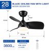 28 In Intergrated LED Ceiling Fan Lighting with Black ABS Blade - Default