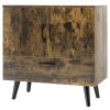 Modern Floor Storage Cabinet with 2 Doors and 1 Pull-out Drawer - Rustic Brown