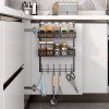 Hooks on the door to hang clothes; towel rack on the door with 2 baskets; coat rack on the door bathroom organizer; black - as picture