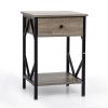 Set of 2 Nightstand Industrial End Table with Drawer;  Storage Shelf and Metal Frame for Living Room;  Bedroom;  XH - Washed Gray