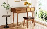 43.3" Classic Wood Makeup Vanity Set with Flip-top Mirror and Stool, Dressing Table with Three Drawers and storage space, Brown - as Pic