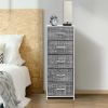 Dressing Table Storage Tower, Wardrobe Organizer, Tall Dresser for Bedroom, Steel Frame, Wooden Top, Fabric, 5 Drawers - Gray/White