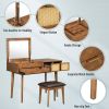 43.3" Classic Wood Makeup Vanity Set with Flip-top Mirror and Stool, Dressing Table with Three Drawers and storage space, Brown - as Pic