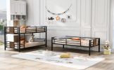 Twin Size Triple Metal Bunk Bed, with Wood Decoration Headboard and Footboard, - Brown