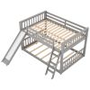 Full over Full Bunk Bed with Convertible Slide and Ladder - Gray