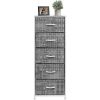 Dressing Table Storage Tower, Wardrobe Organizer, Tall Dresser for Bedroom, Steel Frame, Wooden Top, Fabric, 5 Drawers - Gray/White