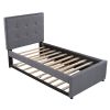 Linen Upholstered Platform Bed With Headboard and Trundle, Twin - Gray