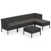 6 Piece Patio Lounge Set with Cushions Poly Rattan Black - Black