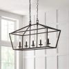 36" 5-Light Black and Polished Chrome Farmhouse Linear Chandelier Fixture with Caged Metal Shade - Black - Metal