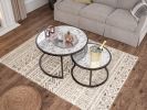 Round Coffee Table Set of 2 Set of 2 Nesting Tables; Metal Frame & Glass Top End Tables for Living Room Bedroom - as Pic