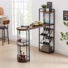 Bar table with bottle holder and glass holder; multifunctional high bar table; can hold 8 bottles of wine and 9 glasses; with side storage.(Rustic Bro