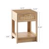 15.75" Rattan End table with drawer; Modern nightstand; side table for living roon; bedroom; natural - as Pic