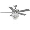 52 Inch Crystal Ceiling Fan Lamp w/ 5 Reversible Blades - sliver