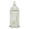 Lacy Cutout Distressed White Candle Lantern - 15.5 inches