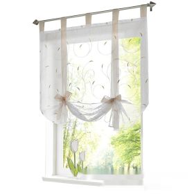 Embroidered Pastoral Adjustable Curtain Rod Ribbon Roman Window Screen (Option: Sand-60 × 140cm)