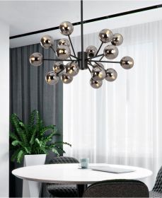 Study Bedroom Living Room Hotel LED Household Glass Chandelier (Option: Black grey-15headsWarm light)