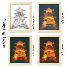 LED Luminous USB Interface Picture Frame Decorative Painting Bedroom Bedside Small Night Lamp Decoration (Option: Yueyang Building-17x22cm)