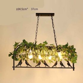 Walnut Chandelier Iron Bar Plant Bird Restaurant (Option: Retro rust color-220V-4first 7birds green plant)