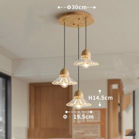 Solid Wood Glass Three Head Restaurant Nordic Modern Minimalist Chandelier (Option: Three headed disc)